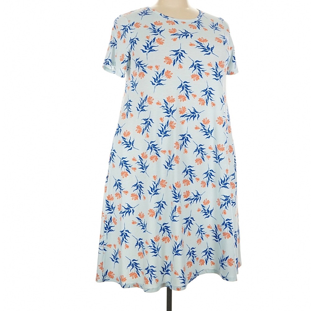 LuLaRoe Womens Dress Size 3XL Jessie Blue Orange Floral Short Sleeve Pockets